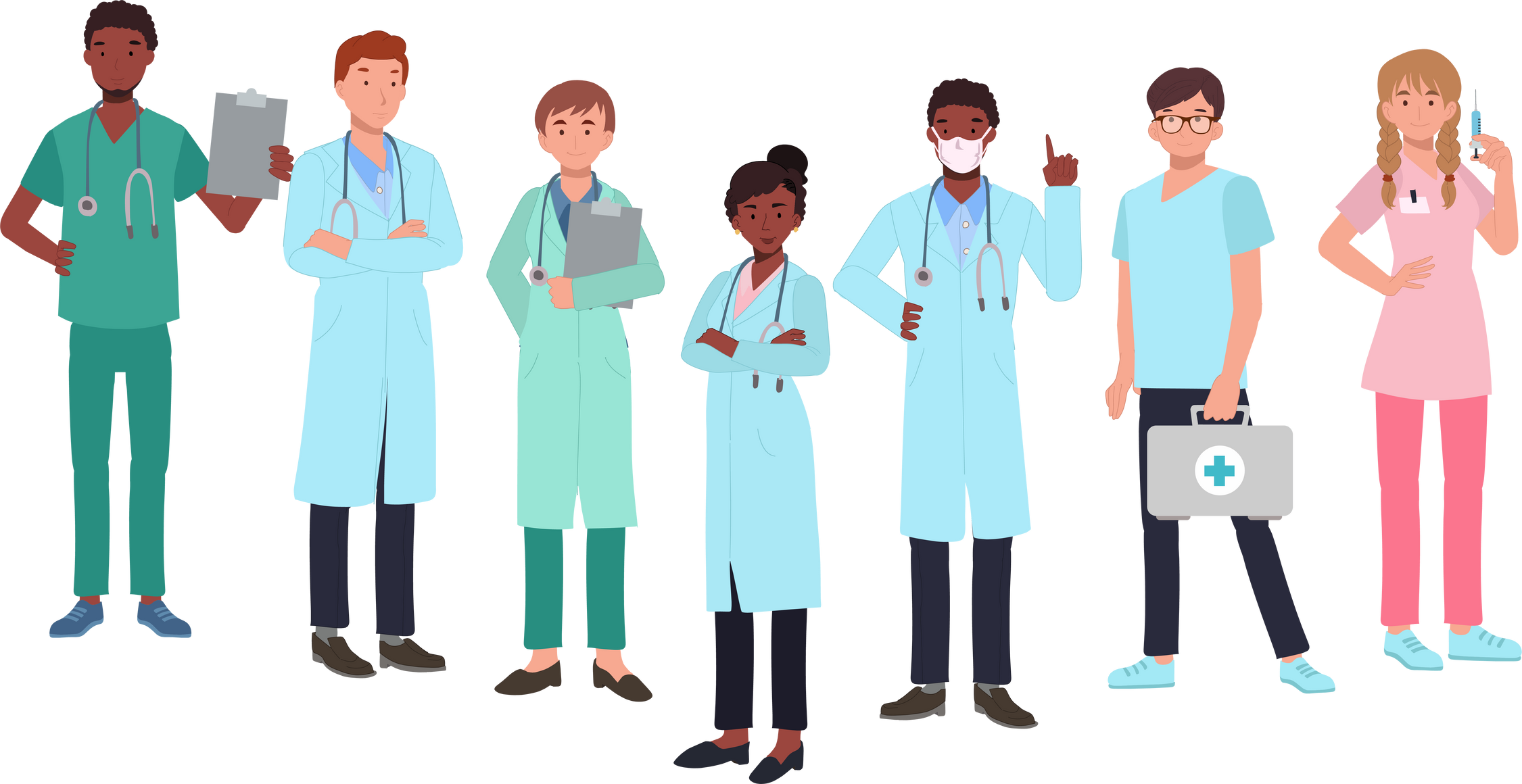 Medical staff team concept. A team of doctors in uniform standing together.